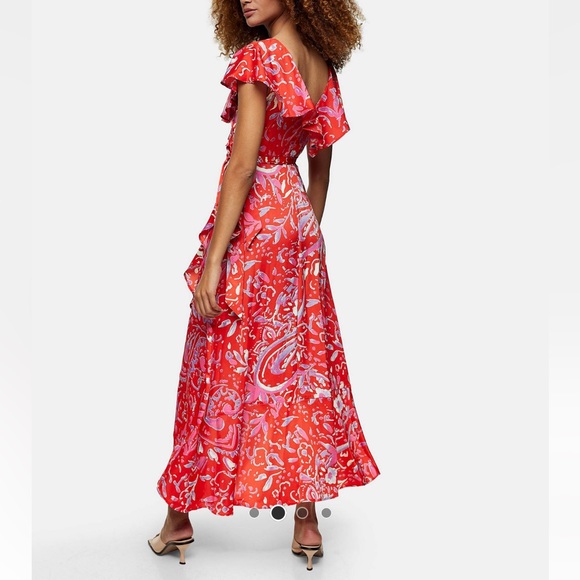 Topshop Satin Ruffle Wrap High/Low Dress - Size 2 - Picture 4 of 5